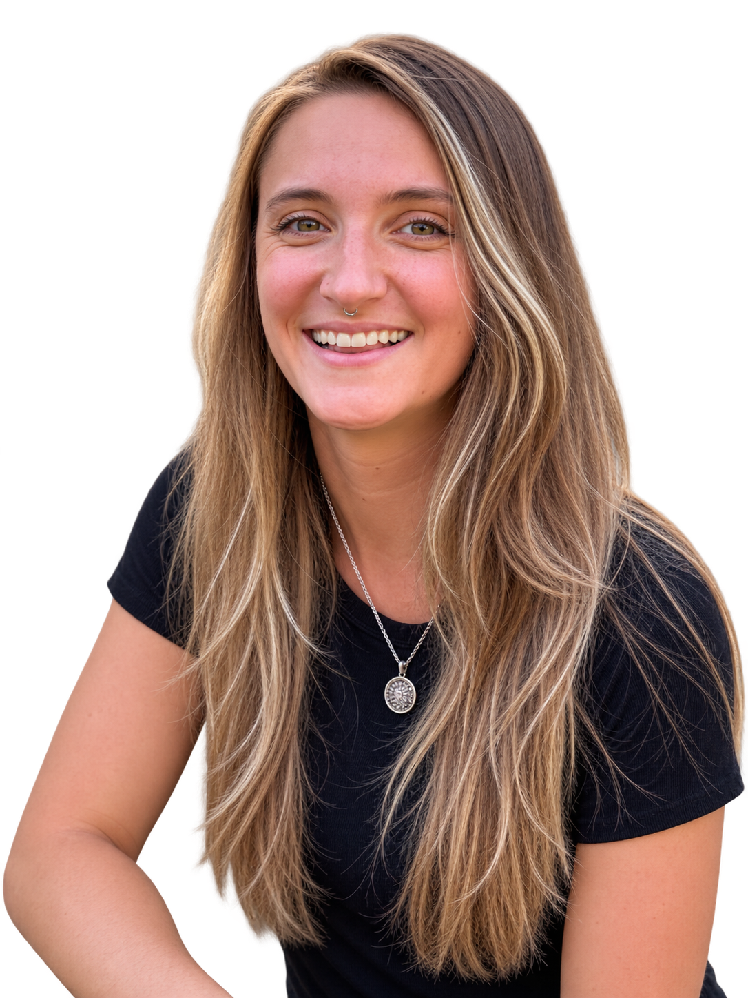 Smiling woman with long blonde hair portrait